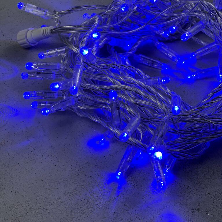Качественная картинка Светодиодная нить с колпач. Laitcom, 10 м, 220В, IP65, 100 led, прозрачный провод, синий