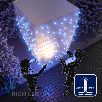 Светодиодные гирлянды RichLed Нить 10 м, 220 В, мерц. IP 65, герм. колп, белый провод, цвет синий