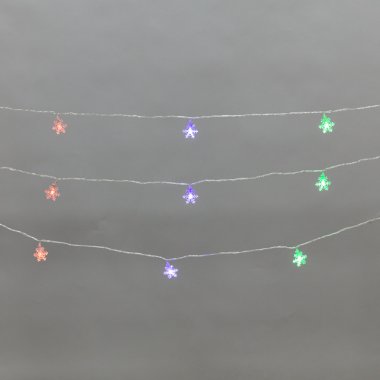 Гирлянда светодиодная Снежинки большие Neon-Night 5 м, прозрачный ПВХ, IP20, 20LED, мерцание мульти