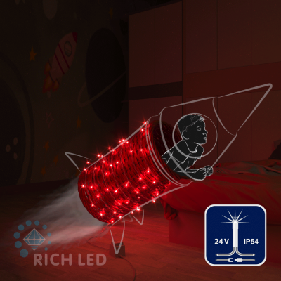 Светодиодные гирлянды RichLed Нить 10 м, 24 В, мерц, прозр.провод, цвет красный