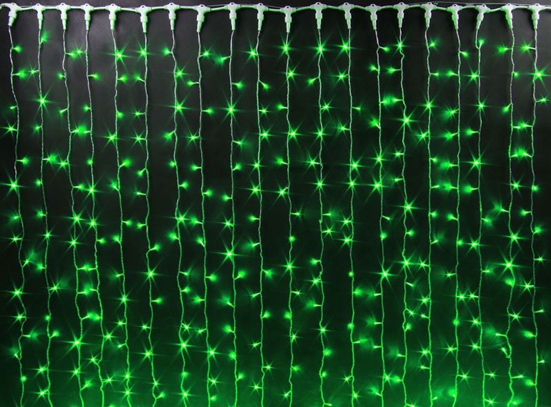 Качественная картинка Светодиодный занавес RichLed, 2*6 м, 220 В, пост.свечение, IP 65, герметичный колпачок, цвет зеленый