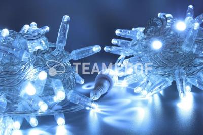 Светодиодная гирлянда нить Teamprof 10м, 220В, IP65, статика, прозрачный провод, герм. колп., белый