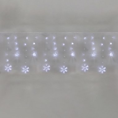 Гирлянда бахрома со снежинками Neon-Night 2,4х0,9м, 150LED, прозр ПВХ, IP20, динамика, белый
