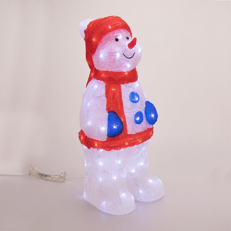 Качественная картинка Акриловая светодиодная фигура Снеговик в синих варежках 31х25х59 см, IP65 NEON-NIGHT