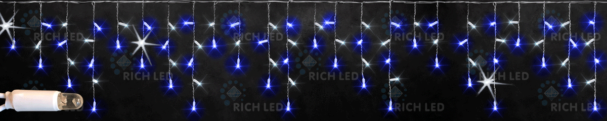 Качественная картинка Светодиодная бахрома RichLed 3*0,5 м, 220 В, мерцание, цвет синий+белый, IP 65, герметичный колпачок