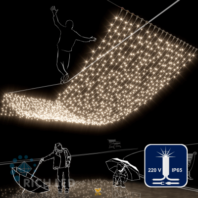 Светодиодный занавес RichLed, 2*6 м, 220 В, мерцание, IP 65, герметичный колпачок, цвет теплый белый Светодиодный занавес RichLed, 2*6 м, 220 В, мерцание, IP 65, герметичный колпачок, цвет теплый белый