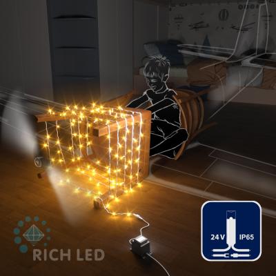 Светодиодные гирлянды RichLed Нить 10 м, 24 В, пост.свеч, IP 65, герм.колп, белый провод, желтый Светодиодные гирлянды RichLed Нить 10 м, 24 В, пост.свеч, IP 65, герм.колп, белый провод, желтый