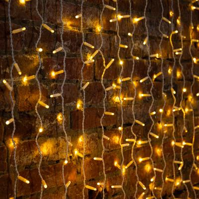 Светодиодный занавес NEON-NIGHT 2х3м ТЕПЛЫЙ БЕЛЫЙ, прозрачный ПВХ, IP65, мерцание, 230В