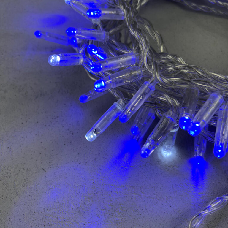 Качественная картинка Светодиодная нить с колпач. Laitcom 10 м, 220В, IP65, 100 led прозр провод, (мерц БЕЛ.ДИОД), синий