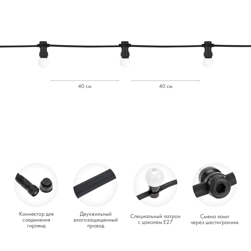 Качественная картинка Набор ЕВРО Белт-Лайт 2 жилы, 100м, шаг 40см, 225 LED-ламп, БЕЛЫЙ, 45мм (6 LED), плоский провод каучу