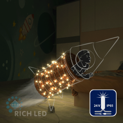 Светодиодные гирлянды RichLed Нить 10 м, 24 В, мерцание, IP65, герм. колп, прозр.провод, т.белый