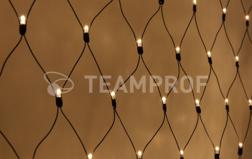 Светодиодная сетка Teamprof 2х3м, статика, IP65, черный провод, теплая белая Качественная картинка Светодиодная сетка Teamprof 2х3м, статика, IP65, черный провод, теплая белая