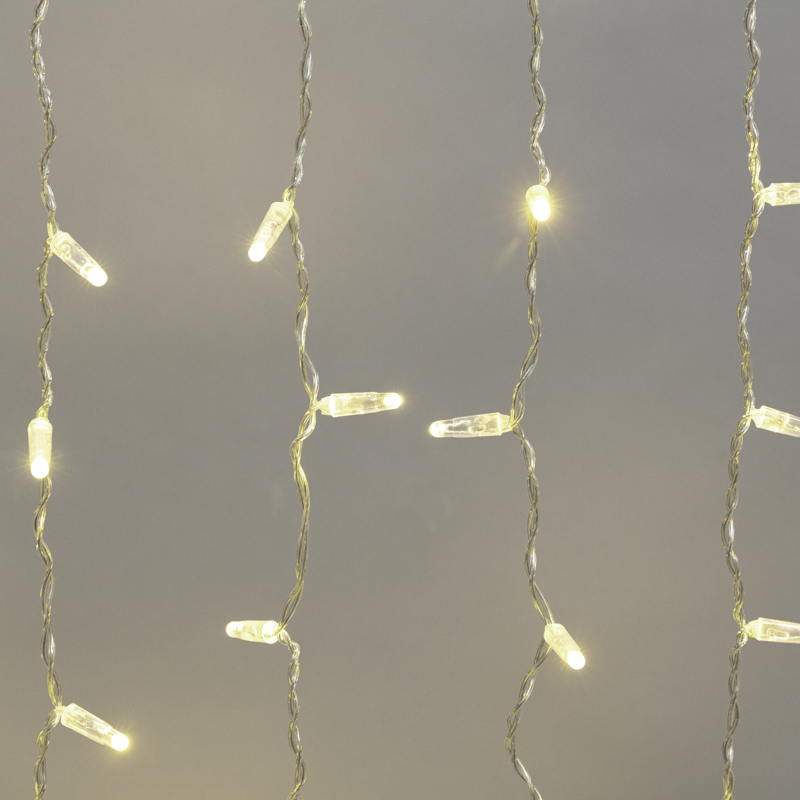 Качественная картинка Светодиодный занавес NEON-NIGHT 2х0,8м ТЕПЛЫЙ БЕЛЫЙ, прозрачный ПВХ, IP65, постоянное свечение, 230В