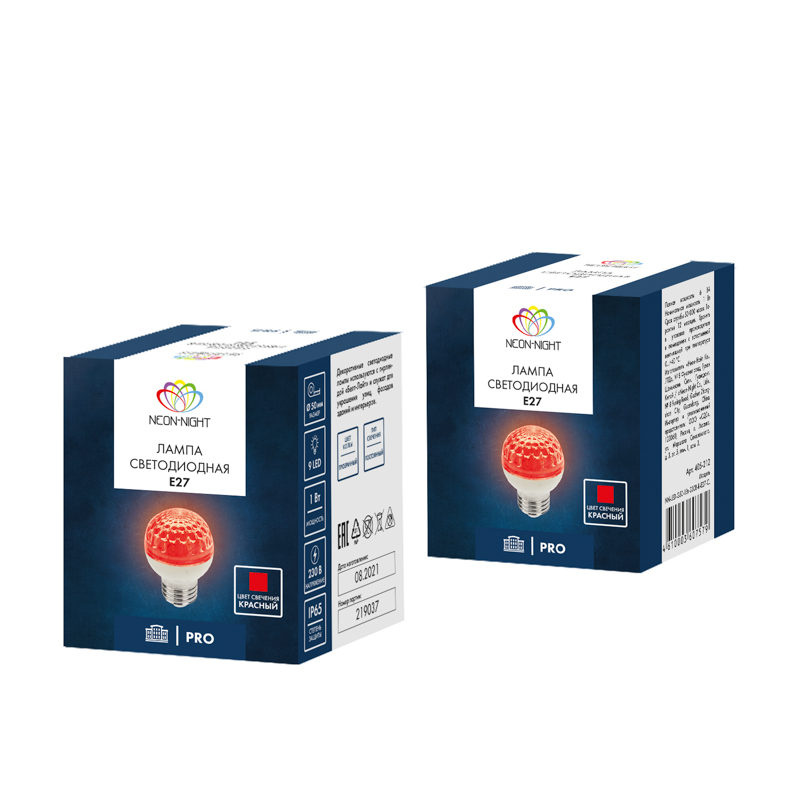 Качественная картинка Лампа светодиодная, диаметр 50мм, E27, 9 LED, 1Вт, КРАСНЫЙ, прозрачная колба, 230В NEON-NIGHT