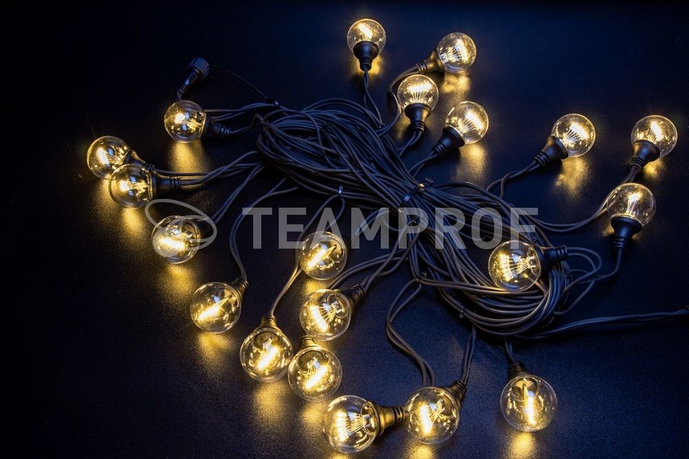 Гирлянда Teamprof Винтаж, ТЁПЛ.БЕЛЫЙ, чёрная резина, 220В TPF-VBL-10M-20-220V-RB/WW Качественная картинка Гирлянда Teamprof Винтаж, ТЁПЛ.БЕЛЫЙ, чёрная резина, 220В TPF-VBL-10M-20-220V-RB/WW
