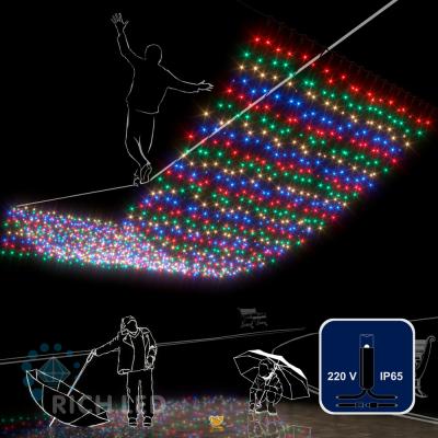 Светодиодный занавес RichLed, 2*6 м, 220 В, постоянное свечение, IP 65, герметичный колпачок, мульти Светодиодный занавес RichLed, 2*6 м, 220 В, постоянное свечение, IP 65, герметичный колпачок, мульти
