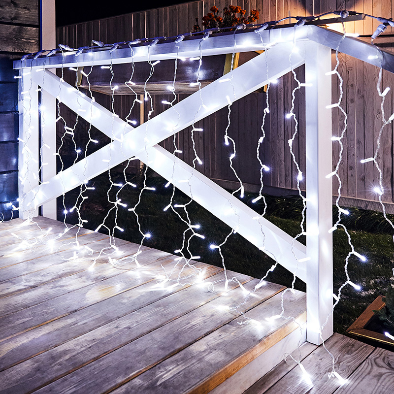 Качественная картинка Светодиодный занавес NEON-NIGHT 2х1,5м БЕЛЫЙ, прозрачный ПВХ, IP65, постоянное свечение, 230В