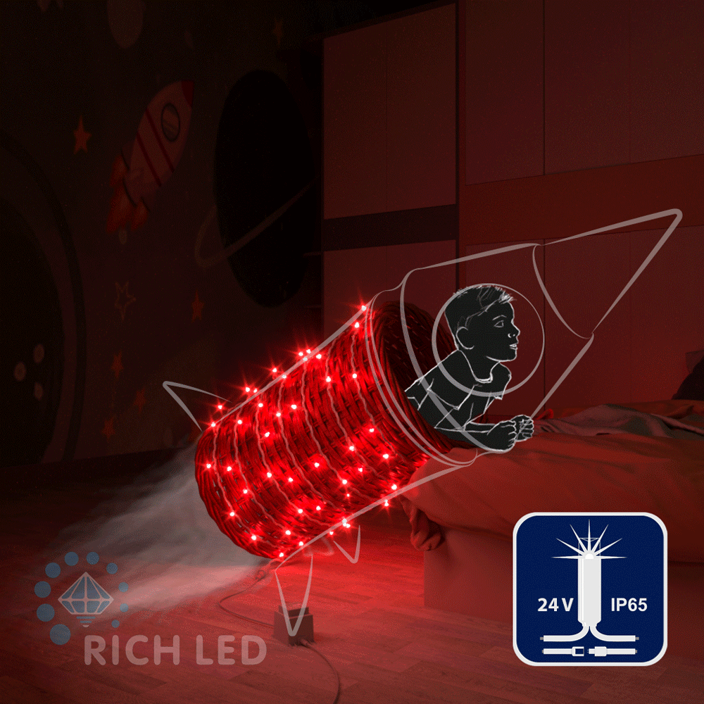 Качественная картинка Светодиодные гирлянды RichLed Нить 10 м, 24 В, мерцание, IP65, герм.колп, белый провод, цвет красный