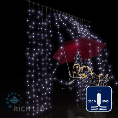 Светодиодный занавес RichLed, 2*2 м, 220 В, пост. свечение, IP 65, герметичный колпачок, цвет белый Светодиодный занавес RichLed, 2*2 м, 220 В, пост. свечение, IP 65, герметичный колпачок, цвет белый