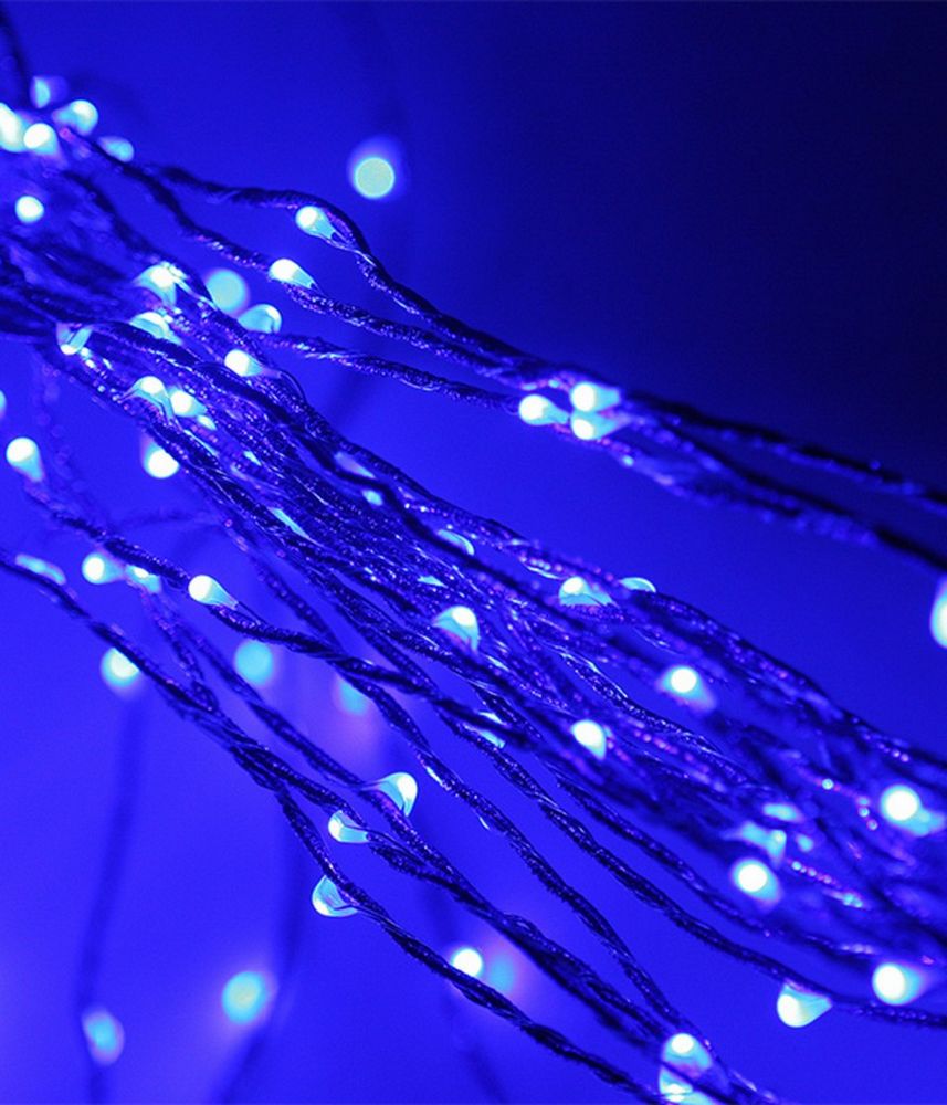 Качественная картинка Гирлянда Laitcom Роса «Конский Хвост» 1,5м Синяя, 12В, 200 LED, Провод Прозрачный Проволока, IP67