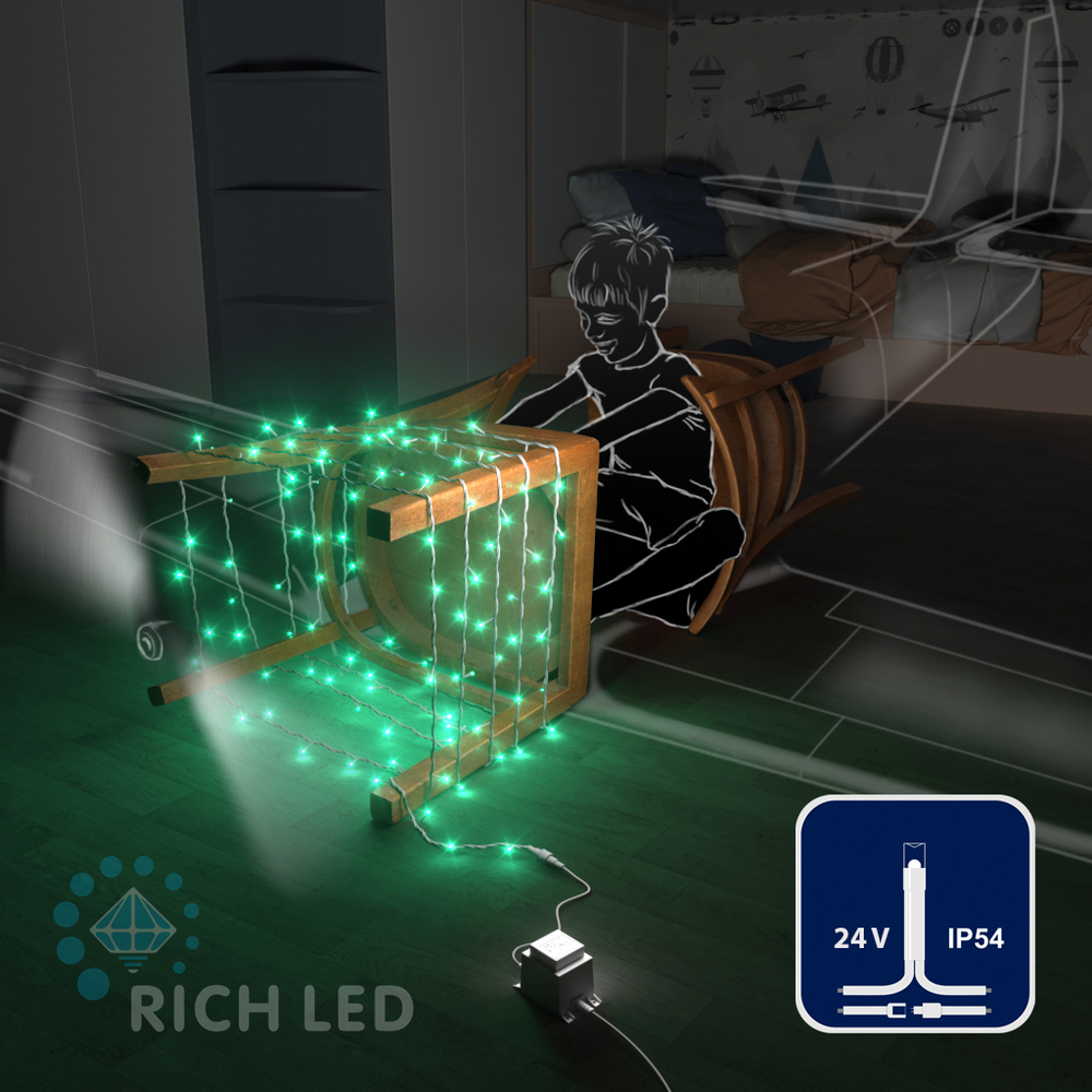 Светодиодные гирлянды RichLed Нить 10 м, 24 В, пост.свеч., белый провод, цвет зеленый Качественная картинка Светодиодные гирлянды RichLed Нить 10 м, 24 В, пост.свеч., белый провод, цвет зеленый