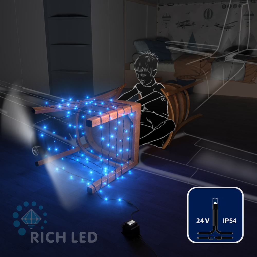 Качественная картинка Светодиодные гирлянды RichLed Нить 10 м, 24 В, пост.свеч, черный провод, синий