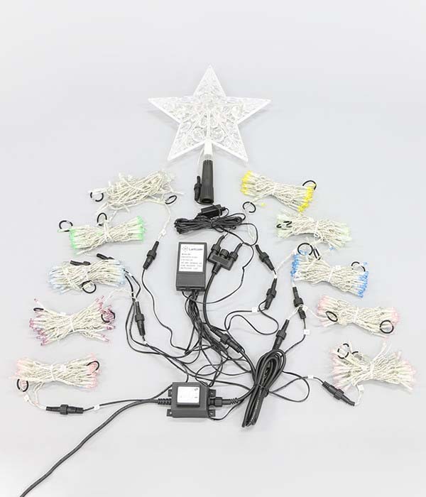Качественная картинка 10-022 Светодинамический конус со звездой Laitcom, 3м, 590 LED, IP44, 24-220V, прозр. пр., шампань