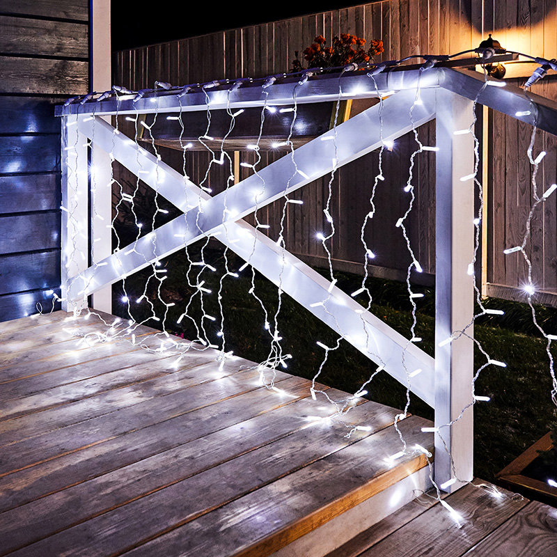 Качественная картинка Светодиодный занавес NEON-NIGHT 2х1,5м БЕЛЫЙ, прозрачный ПВХ, IP65, постоянное свечение, 230В