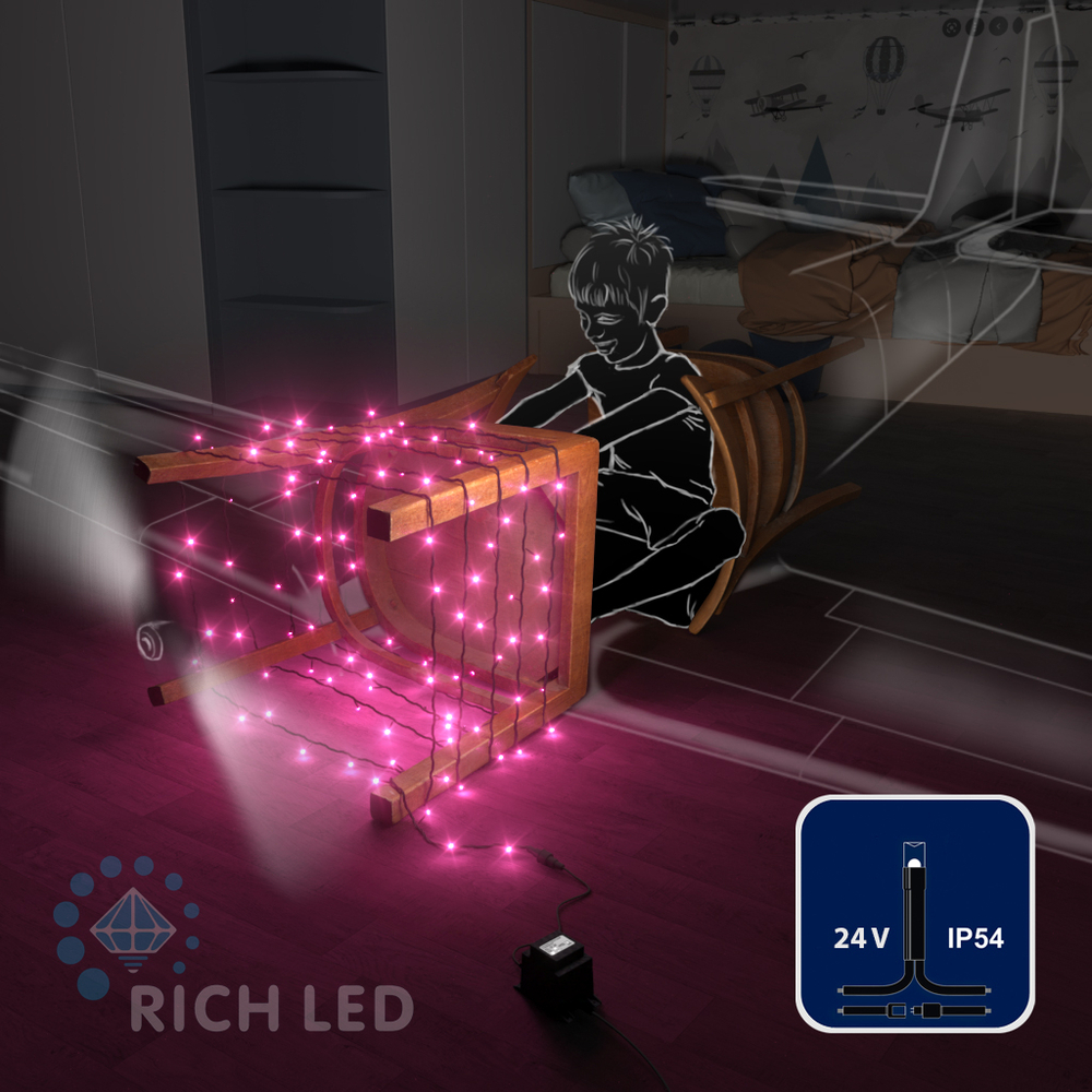 Светодиодные гирлянды RichLed Нить 10 м, 24 В, пост.свеч, прозр.провод, цвет розовый Качественная картинка Светодиодные гирлянды RichLed Нить 10 м, 24 В, пост.свеч, прозр.провод, цвет розовый
