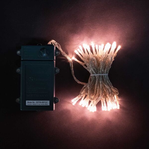 Качественная картинка Светодиодная нить Laitcom, 5 м, на батар. с таймером 3 бат. "D", 4,5V, прозрачный провод, хони голд