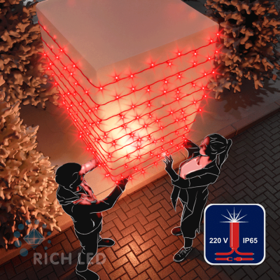 Светодиодная гирлянда RichLed Нить 10 метров, 220 В, мерц, IP 65, герм.колп, красн.провод, красный