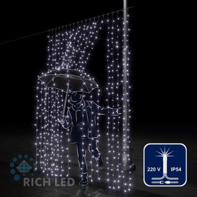 Светодиодный занавес RichLed, 2*3 м, 220 В, мерцание, IP54, цвет белый