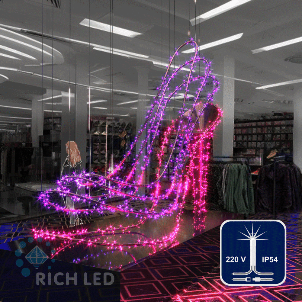 Светодиодные гирлянды RichLed Нить 10 м, 220 В, мерц, IP54, прозр.провод, цвет фиолетовый Качественная картинка Светодиодные гирлянды RichLed Нить 10 м, 220 В, мерц, IP54, прозр.провод, цвет фиолетовый