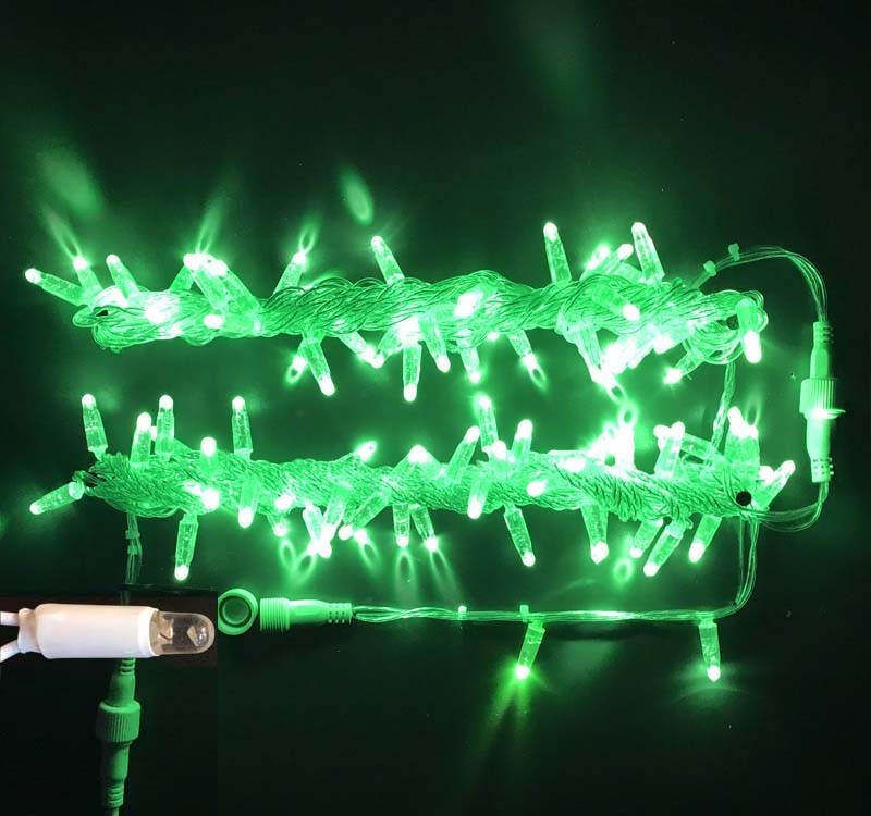 Качественная картинка Светодиодная гирлянда нить TeamProf 10 м, 100 LED, 220В, мерцание, гермет. колп., прозр. пр.,зеленый