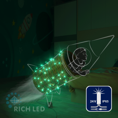 Светодиодные гирлянды RichLed Нить 10 м, 24 В, мерцание, IP65, герм.колп, прозр.провод, цвет зеленый