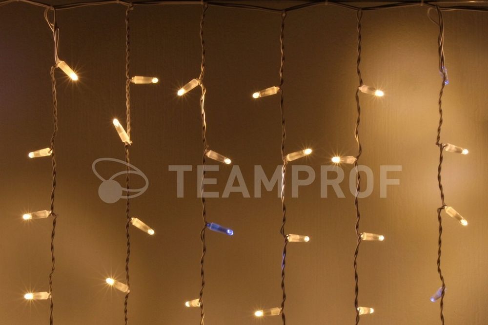 Качественная картинка Светодиодный занавес Teamprof 2х1.5м, статика, белый провод, теплый белый