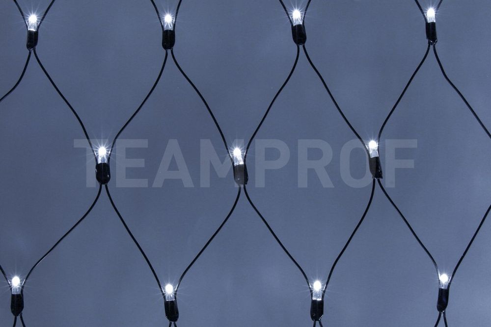 Светодиодная сетка Teamprof 2х2м, статика, черный провод, белая Качественная картинка Светодиодная сетка Teamprof 2х2м, статика, черный провод, белая