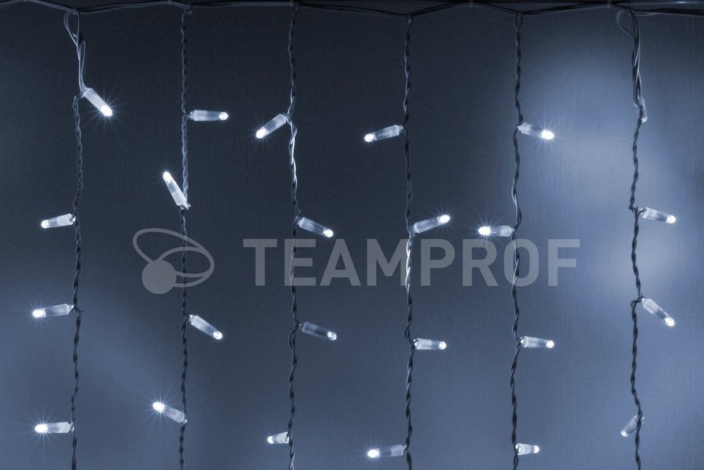 Светодиодный занавес Teamprof 2х1.5м, мерцание, белый провод, белый Качественная картинка Светодиодный занавес Teamprof 2х1.5м, мерцание, белый провод, белый
