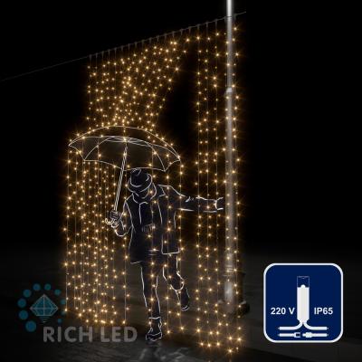 Светодиодный занавес RichLed, 2*3 м, 220 В, пост. свечение, IP 65, герметичный колпачок, т.белый