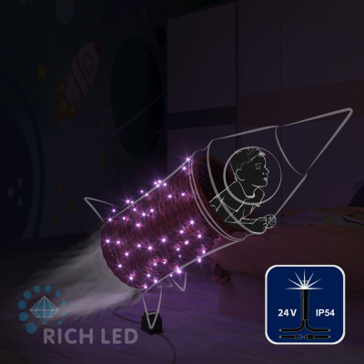 Светодиодные гирлянды RichLed Нить 10 м, 24 В, мерцание, черный провод, цвет фиолетовый Светодиодные гирлянды RichLed Нить 10 м, 24 В, мерцание, черный провод, цвет фиолетовый