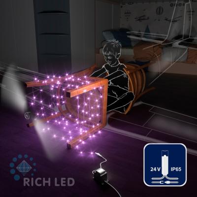 Светодиодные гирлянды RichLed Нить 10 м, 24 В, пост.свеч, IP 65, герм.колп, прозр.провод, фиолетовый