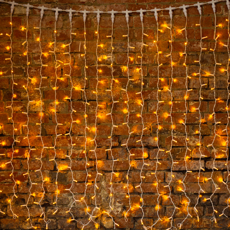 Качественная картинка Светодиодный занавес NEON-NIGHT 2х1,5м ЖЕЛТЫЙ, белый ПВХ, IP65, постоянное свечение, 230В