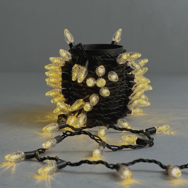 Гирлянда «Шишки» Laitcom, 10м, 100 LED, Провод Черный Каучук, IP65, Тепло-Белая