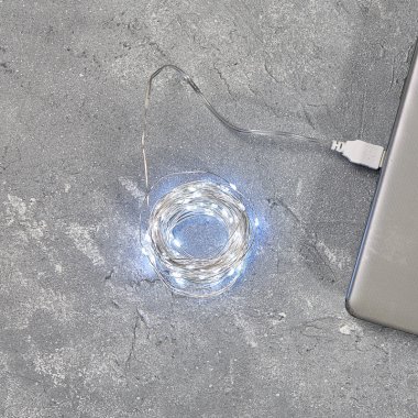 Качественная картинка Светодиодная гирлянда Роса Neon-Night, 10м, 100 LED, ПВХ, IP20, USB, белый