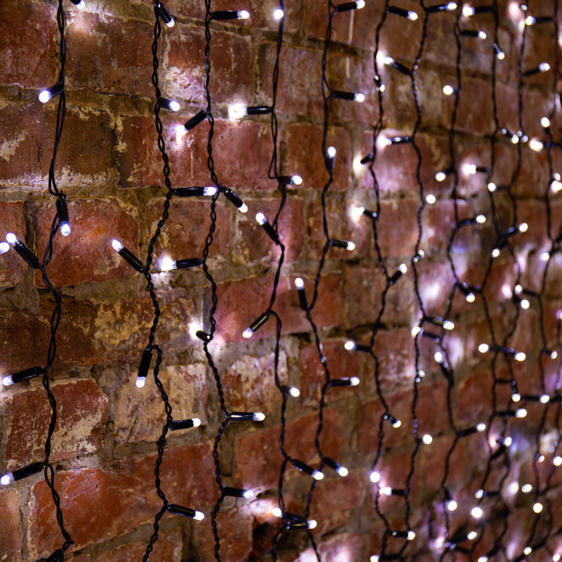 Качественная картинка Светодиодный занавес NEON-NIGHT 2х1,5м БЕЛЫЙ, черный ПВХ, IP65, постоянное свечение, 230В