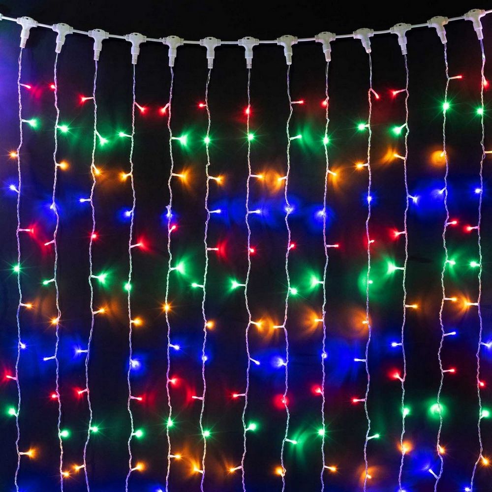 Качественная картинка Светодиодный занавес Laitcom, 2 x 2м, прозрачный провод, 400 led, IP54 (мерцание БЕЛЫЙ ДИОД), мульти
