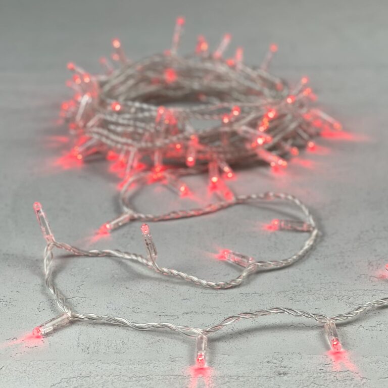 Качественная картинка Светодиодная нить с колпач. Laitcom, 10 м, 220В, IP65, 100 led, прозрачный провод, красная