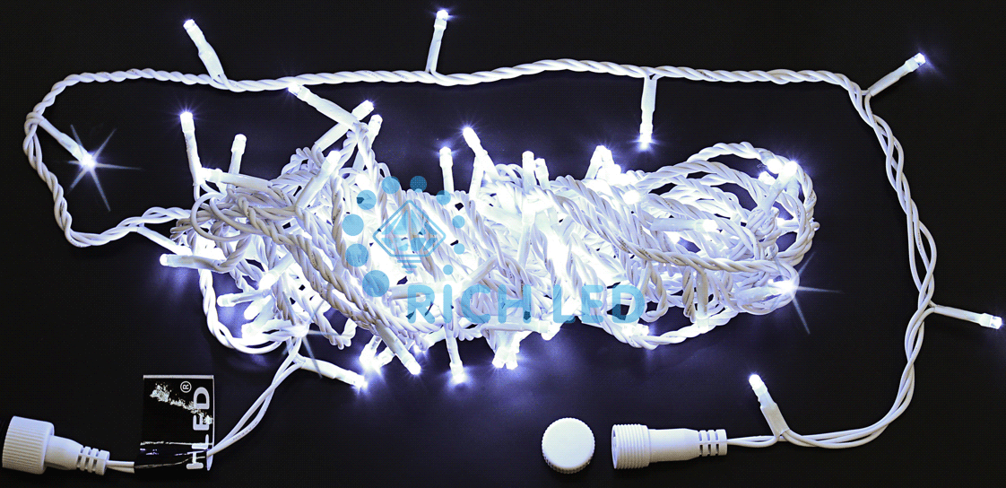 Качественная картинка Светодиодные гирлянды RichLed Нить 10 м, 220 В, мерц, IP54, белый провод, цвет белый