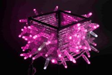 Светодиодная гирлянда нить Teamprof, 10м, 100 LED, 24В, мерцание, прозр. провод, герм.колп, розовая