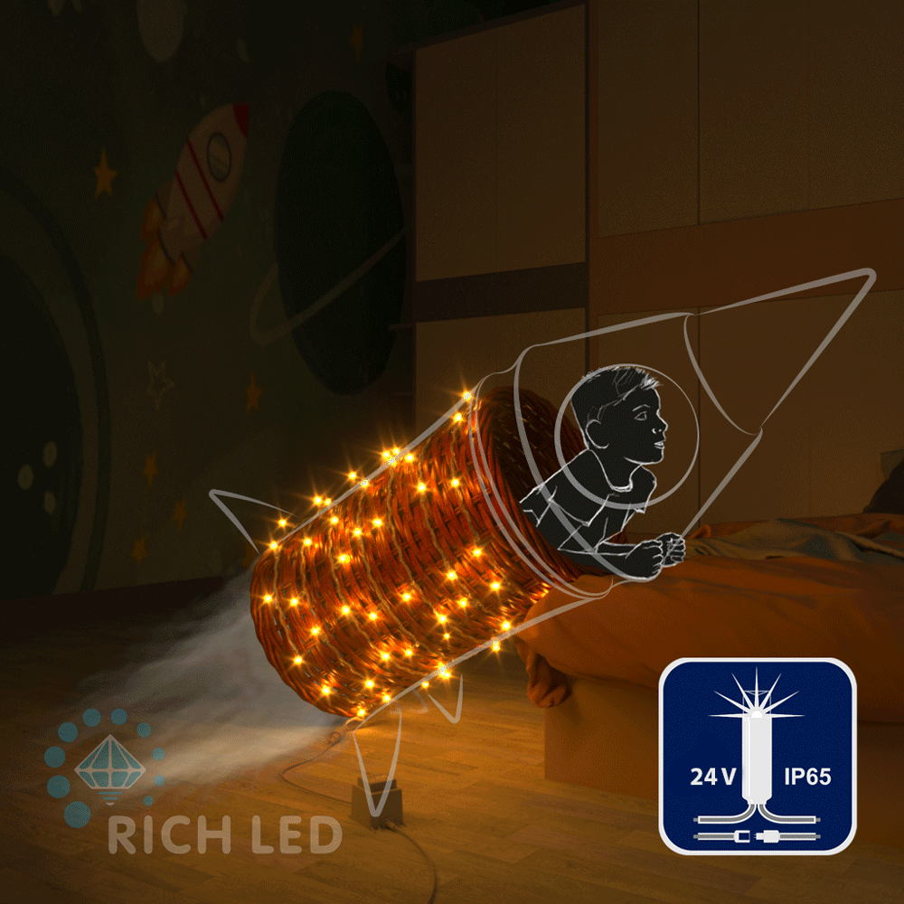 Светодиодные гирлянды RichLed Нить 10 м, 24 В, мерц, IP65, герм. колп, прозр.провод, желтый Качественная картинка Светодиодные гирлянды RichLed Нить 10 м, 24 В, мерц, IP65, герм. колп, прозр.провод, желтый